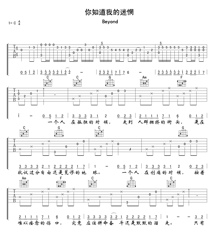 你知道我的迷惘 吉他谱